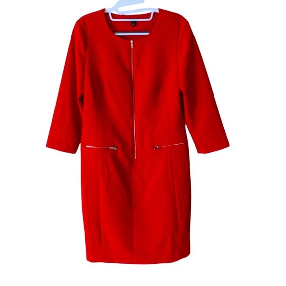 Ann Taylor Red Gold Zipper Shift Dress Size 8 - Picture 1 of 8